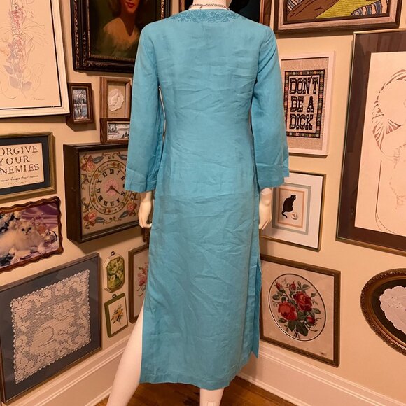 Talbots Pure Irish Linen Turquoise Dress With Embroidered Neckline Size 4P - Picture 4 of 5